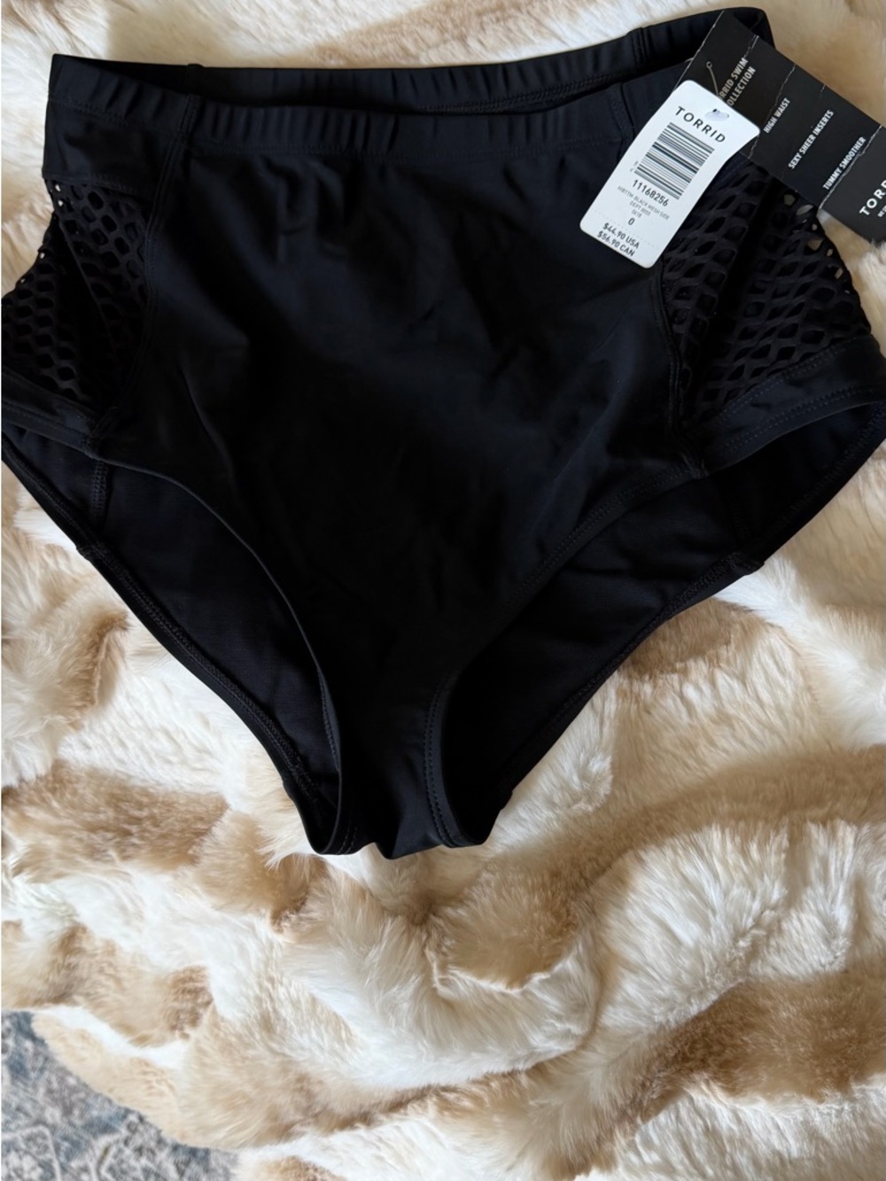 torrid Black High-Waist Bikini Bottom with Mesh Side Panels